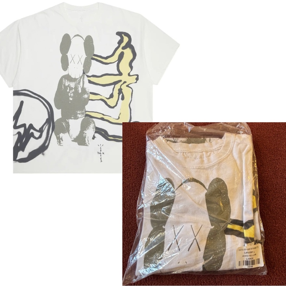 Travis Scott Cactus Jack + Kaws For Fragment Tee Aged Yellow NWT